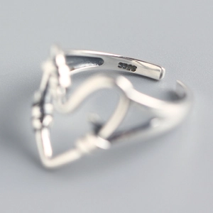 Handmade 925 sterling silver open heart ring with S925 hallmark on inner band