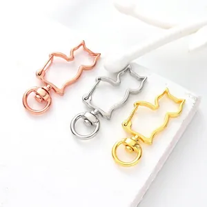 Cat-shaped metal lobster clasps in gold silver and rose gold for DIY keychain crafts