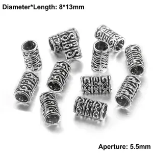 Macro de perles argentées antiques 8x13mm avec grand trou de 5,5mm pour bijoux DIY