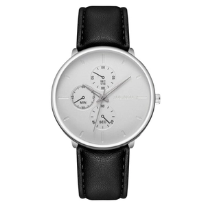 Montre à quartz élégante pour hommes avec cadran argenté et bracelet en cuir noir texturé