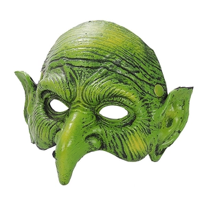 Green goblin latex half-mask with long nose and pointed ears for Halloween party prop