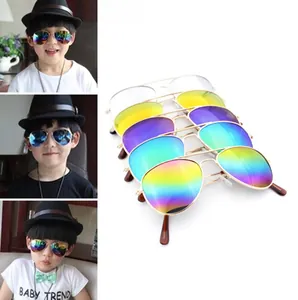Kids aviator sunglasses with colorful reflective lenses and durable metal frames for UV protection