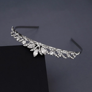 Couronne Diadème En Zircon Et Strass Argentés Accessoires Cheveux Mariée Serre-tête Feuille Creuse Pour Mariage Fête Femmes