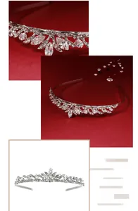 Détail d'une couronne de mariée argentée avec cristaux marquise au design de feuille éclatant