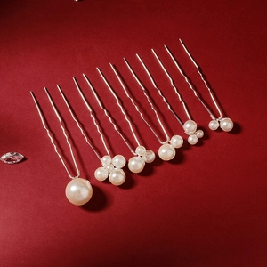 Elegant U-Shaped Hair Sticks Faux Artificial Pearl Rhinestone Alloy Handmade Wedding Bridal French Style Hair Accessories For Women