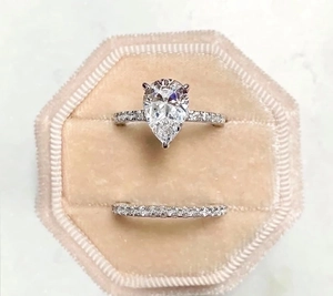 Pear Cut Cubic Zirconia Alloy Ring And Pave Band For Women Engagement Wedding Jewelry
