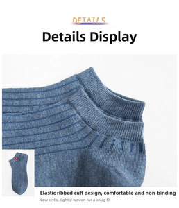 Close-up of blue ribbed cotton sock cuff showing high-elasticity comfort and detail