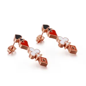 Orecchini Poker Acciaio Inossidabile Smalto Picche Cuori Fiori Quadri Gioielli Geometrici Donna Colorato