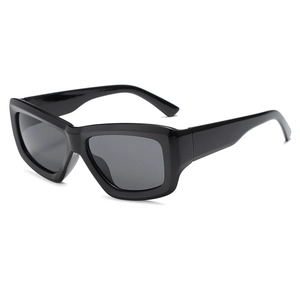 Classic black thick frame rectangular sunglasses with dark lenses for a retro fashion look
