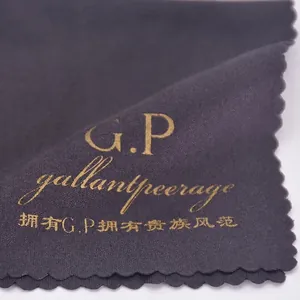 Deep greyish purple microfiber polishing cloth for jewelry with wave edges and gold logo