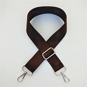 Adjustable dark brown nylon replacement shoulder strap with silver metal swivel hooks