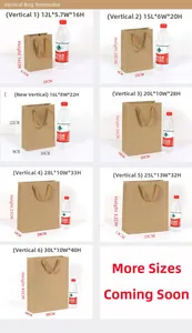 Tableau des tailles détaillé pour sacs en papier kraft verticaux avec diverses dimensions