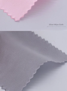 Pink and grey microfiber silver polishing cloths with zigzag edges for jewelry care