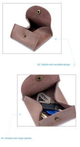 Macro shot showing internal capacity of brown leather coin purse with antique metal button