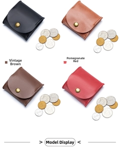 Mini leather coin pouches in four colors with antique bronze snap buttons for storage