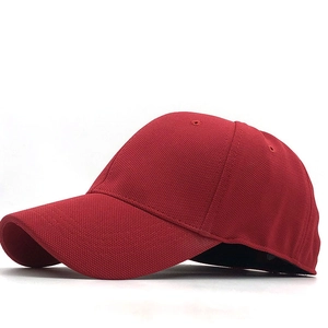 Red honeycomb waffle texture baseball cap with six-panel structure and curved brim design