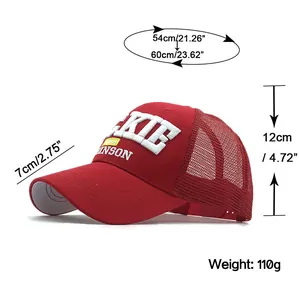 Guide des tailles pour casquette trucker en mesh avec mesures de circonférence et visière