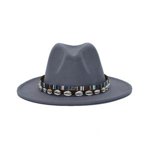 Bohemian Wide Brim Fedora Hat Wool Felt Ethnic Woven Band Shell Decoration Vintage Jazz Sun Hat For Women Men