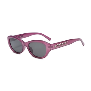 Lunettes de soleil violettes tendance avec verres gris et décors métalliques argentés