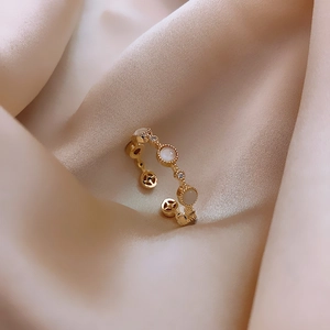 Minimalist Gold Plated Alloy Open Adjustable Ring With Cat Eye Stone Artificial Pearl And Zircon Geometric Jewelry For Women