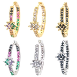 18K Gold Plated Copper Star Hoop Earrings Colorful Zirconia Inlaid Simple Pave Star Huggie Hoop Earrings Fashion Jewelry For Women