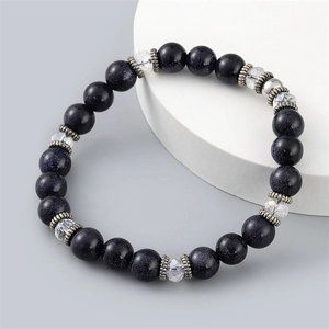 Men Beaded Bracelet Blue Goldstone Sparkling Crystal Glass Beads Alloy Spacers Elastic Stretch Unisex Fashion Jewelry