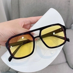 Retro oversized square aviator sunglasses with gradient orange lenses and double bridge