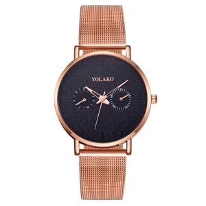 Montre à quartz pour hommes avec bracelet en maille or rose et cadran noir élégant