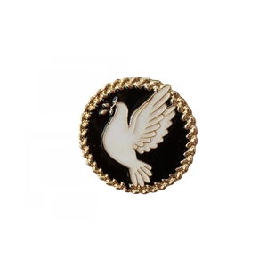 Vintage dove enamel brooch in gold woven frame with white bird and olive branch