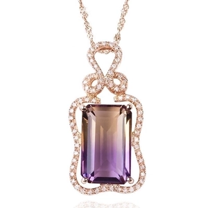 Rose gold jewelry set with gradient rectangular gemstone pendant and matching chain