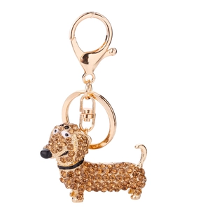 Dachshund Dog Keychain Shiny Alloy Rhinestone Crystal Animal Bag Pendant Sparkly Key Ring For Women Girls