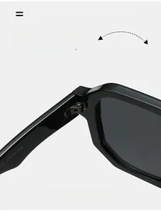 Macro view of durable metal hinge detail on luxury black square frame sunglasses