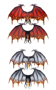 Detail of red magma and grey lightning dragon wings with black elastic straps