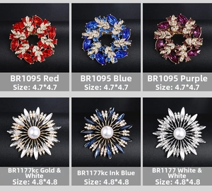 Detailed view of fashion acrylic brooches in six floral designs with size dimensions