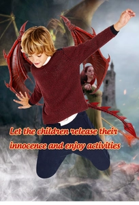 Detailed view of dark red dragon wings and tail costume set for kids with foam texture