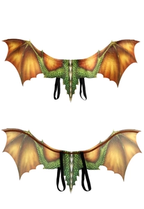 Macro detail of Halloween dragon wings with green scales and orange membrane texture