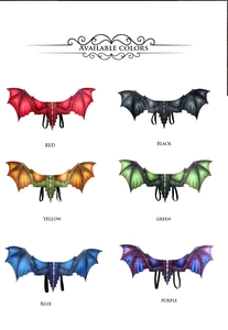 Detailed view of non-woven dragon wings showing six color options for cosplay events