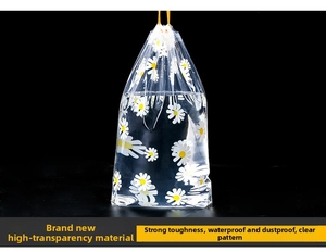 Waterproof drawstring bag with daisy print showing high transparency and durability