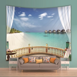 Macro detail of tropical seaside beach landscape printed on a large wall tapestry