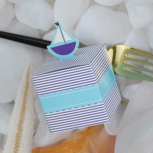Elegant nautical sailboat candy gift box with blue stripes for wedding and baby parties