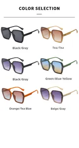 Overview of large square sunglasses in six assorted colors with glitter texture details