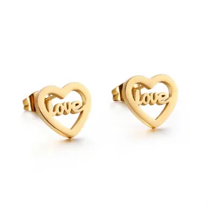 Heart Stud Earrings Stainless Steel Love Letter Hollow Out Minimalist Fashion Jewelry For Women