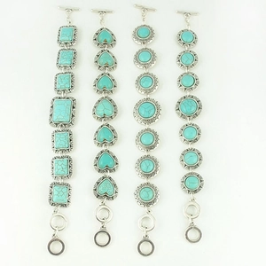 Bohemian turquoise stretch bracelet set with vintage owl and elephant silver charms