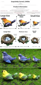 Size chart showing resin bird and nest dimensions for miniature landscape garden decor
