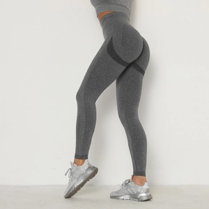 Detail view of seamless high waist yoga leggings with contour shading and ribbed waistband
