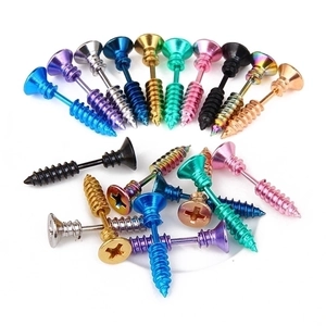 Screw shape stainless steel stud earrings in multiple vibrant colors for a punk look