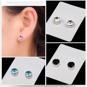 Magnetic stud earrings with colorful crystals in silver base for non-pierced ears