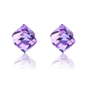Pair of purple cube-shaped crystal magnetic earrings with faceted light purple finish