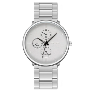 Yolako silver business chronograph watch with blue needles and stainless steel band