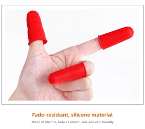 Detail of red silicone finger protectors with anti-slip texture for safety and grip